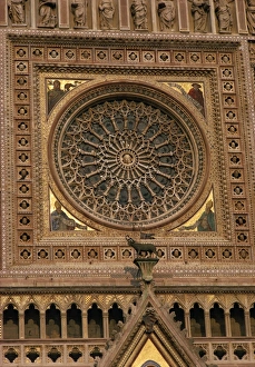 Drucke von Zusammenhang der Rosennische Details im Westfenster des Kathedrals von Orvieto in Umbrien Italien Europa Orvieto Drucke: Bauzeichnung der Rosennische im Dom