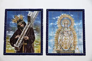 Andalucia Architecture Drucke: Azulejo mosaic tilework panels, Arcos de la Frontera, Andalucia, Spain, Europe