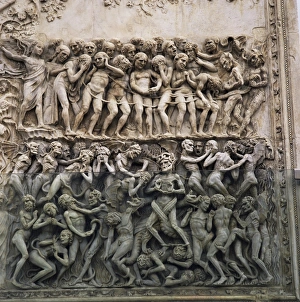 Umbria Italy Architecture Drucke: Bas reliefs of episodes from the Testament by Martini