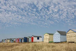 Hampshire Drucke: Strandhütten auf der Hayling-Insel im Hampshire in England im Vereinigten Königreich und Europa