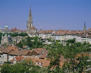 Central European River View Drucke: Bern (Berne) and Aare River