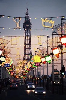 Lancashire Drucke: Die Blackpools Tower und die Lichter der Illusionen in Blackpool im Landkreis Lancaster in Nordengland im Vereinigten