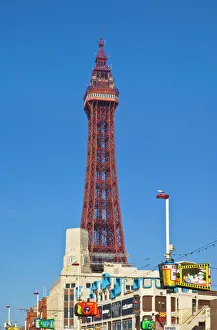 UK Landmarks Drucke: Blackpool tower and illuminations during the day, Blackpool, Lancashire