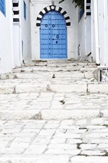 Türen Drucke: Blauer Tür und Stufen in Sidi Bou Said, Tunesien (Nordafrika), Afrika