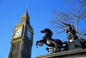 Boadicea (Boudicca) und Big Ben in London, England, Vereinigtes Königreich Europäisch