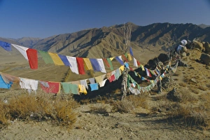 Tibet Travel Destinations Drucke: Buddhist prayer flags, Samye monastery, Tibet, China