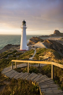 Coastal Protection Structures Drucke: Castle Point Lighthouse, Castlepoint, Wairarapa, North Island, New Zealand, Pacific