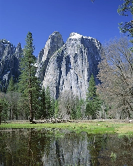 Yosemite National Park Drucke: Cathedral Rocks reflected in water