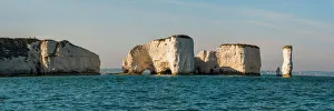 European Landscapes Drucke: Chalk stacks and cliffs at Old Harry Rocks