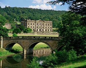 Derbyshire Drucke: Chatsworth Haus in der Grafschaft Derbyshire im Vereinigten Königreich von Großbritannien und Nordirland in Europa