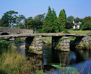 Dartmoor National Park Drucke: Clapper Bridge, Postbridge, Dartmoor, Devon, England, UK