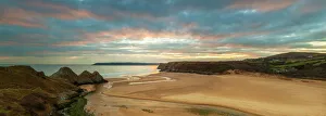 Wales Drucke: Drei Felsklippen-Bay in der Gegend von Peninsula im Südwesten von West-Glamorganshire und Wales