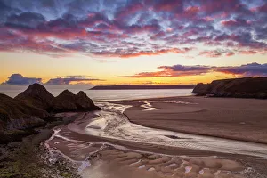 Wales Drucke: Drei Felsklippen-Bay in Gower im Vereinigten Königreich von Großbritannien und Nordirland an der Insel Irland ist Teil