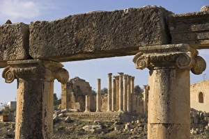 Jerash Ancient City Drucke: Close up of column tops with columns beyond