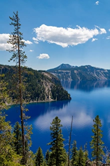 Crater Lake Photography Drucke: Cloud reflected in the still waters of Crater Lake, the deepest lake in the U. S. A