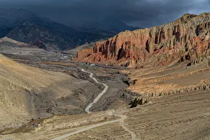Eroded Mountain Landscape Drucke: Colourful eroded mountain desert, Kingdom of Mustang, Himalayas, Nepal, Asia