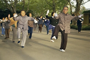 Drucke von Menschengruppe übt Tai Chi in Shanghai, China in Asien Shanghai Drucke: Menge von Menschen üben Tai Chi in Shanghai, China, Asien