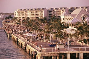 Colorful Beach Scene Drucke: Crowds viewing sunset