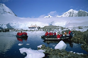 Port Lockroy Antarctica Drucke: Cruise passengers on excursion by dinghy
