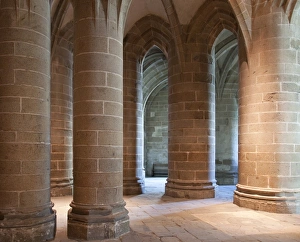 UNESCO World Heritage Site Normandy Drucke: Crypt of the Massive Pillars, Mont St. Michel Abbey, UNESCO World Heritage Site