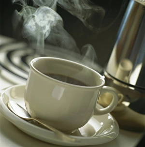 Hot Beverage Photography Drucke: Cup of steaming coffee