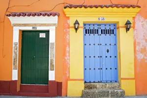 Drucke von Türen im alten Mauerbezirk von der Stadt Cartagena in dem Bundesstaat Bolivien (Kolumbien), Südamerika Kolumbien Drucke: Türen im alten Mauerbezirk von der Stadt Cartagena in dem Bundesstaat Bolívar auf den Kontinent Südamerika