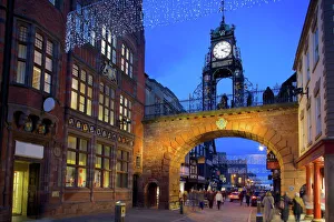 Cheshire Drucke: Uhr am Ostergate Weihnachten in Chester Schleswig-Holstein Deutschland