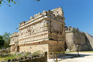 Mexico Ancient Ruins Drucke: Elaborate decorated stone facade in Monjas complex