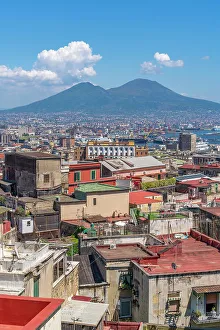 Naples Italy Landscape Drucke: Elevated view of Naples and Mount Vesuvius in the background