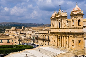 Noto Cathedral Sicily Drucke: Elevated view of Noto Cathedral (St)