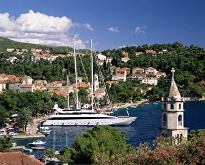 Dalmatia Croatia Tourism Drucke: Elevated view of the Old Town and harbour, Cavtat, Dubrovnik Riviera, Dalmatia