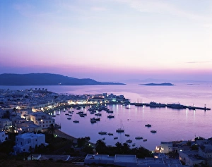 Greek Island Sunset Drucke: Evening view over Mykonos