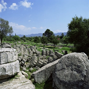 Greece UNESCO Site Drucke: Fallen pillars from the Temple of Zeus