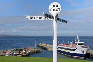 Drucke von Berühmte Mehrfach Richtungszeichen postel am John o'Groats in der Grafschaft Caithness im Hochland von Schottland im Vereinigten Königreich Europa Caithness Drucke: Berühmter Mehrfach Richtungsweiser in John o' Groats im County Caithness der schottischen Highlands-Region
