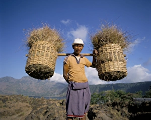 Southeast Asian Agriculture Drucke: Farmer carrying baskets