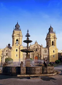 Lima Drucke: Brunnen vor der Kathedrale in Lima
