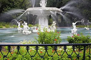Bildhauerei Drucke: Brunnen im Forsyth Park in Savannah (Georgia), Vereinigte Staaten von Amerika Nordamerika