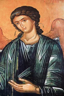 Byzantine Art Europe Drucke: Detail of fresco in Aghios Andreas monastery on Mount Athos, Greece, Europe