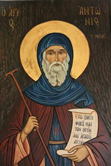 Mount Athos Greece Drucke: Fresco of St. Anthony in Aghios Andreas monastery, Mount Athos, Greece, Europe
