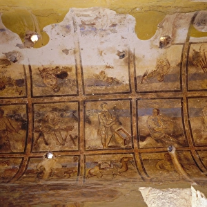 Jordanian Historical Landmarks Drucke: Frescos of artisans on side aisle ceiling