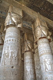 Temple Of Hathor Egypt Drucke: Hathor-headed columns, Hypostyle Hall, Temple of Hathor, Dendera, Egypt, North Africa