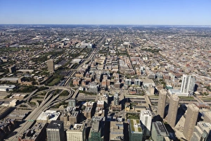 US Architectural Landmarks Drucke: High angle view looking west to suburbs