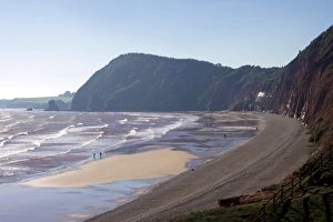 Devon Beaches Drucke: High Peak and Sidmouth Beach, Devon, England, United Kingdom, Europe