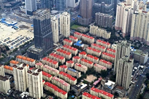 High Angle View Of Cities Drucke: High view of urbanization development in Pudong, Shanghai, China, Asia