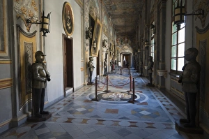 European Palace Interiors Drucke: Highly decorated interior corridor, Grand Masters Palace, Valletta, Malta, Europe