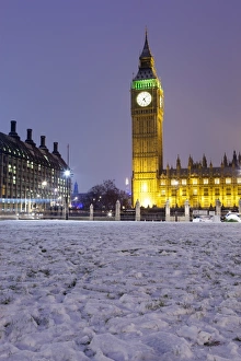 Drucke von Das Parlamentsgebäude und Big Ben im Schnee, Parliament Square, Westminster, London, England, Vereinigtes Königreich, Europa Westminster Drucke: Das Parlament und Big Ben im Schnee