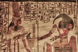 Luxor UNESCO Site Drucke: Image of Nefertari on left and God Thoth