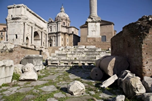 European Union Tourist Attractions Drucke: The Imperial Forums, Settimio Severo Arch and Curia, Rome, Lazio, Italy, Europe
