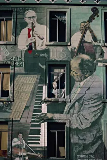 Land Drucke: Der Jazzmural auf dem Gebäude an der Broadway und Columbus
