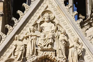 Reims Cathedral Drucke: The Last Judgment, west front of Reims Cathedral, UNESCO World Heritage Site, Reims